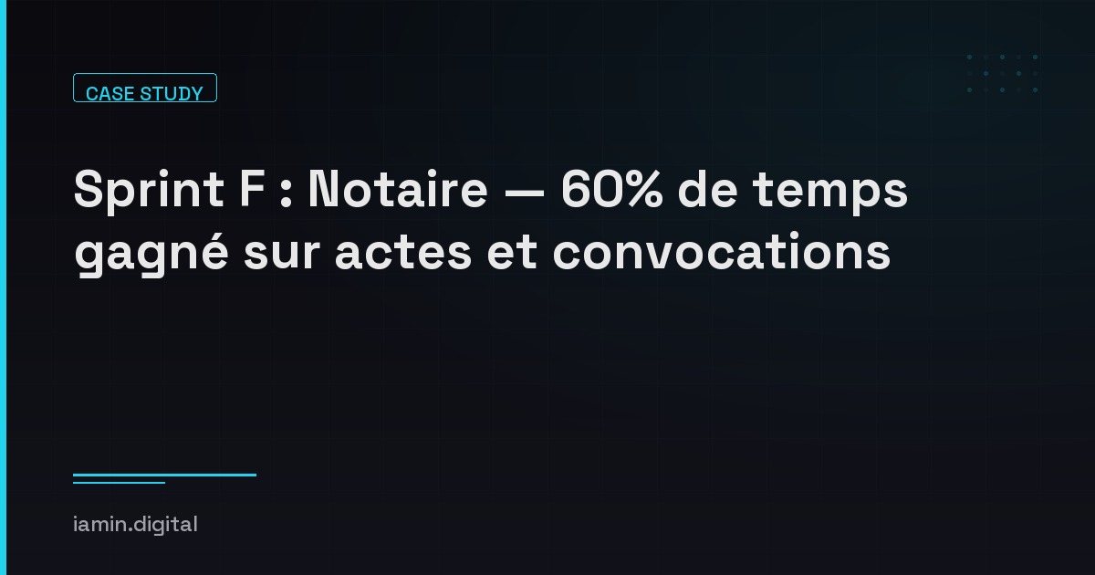 Sprint F : Notaire — 60% de temps gagné sur actes et convocations | iamin.digital