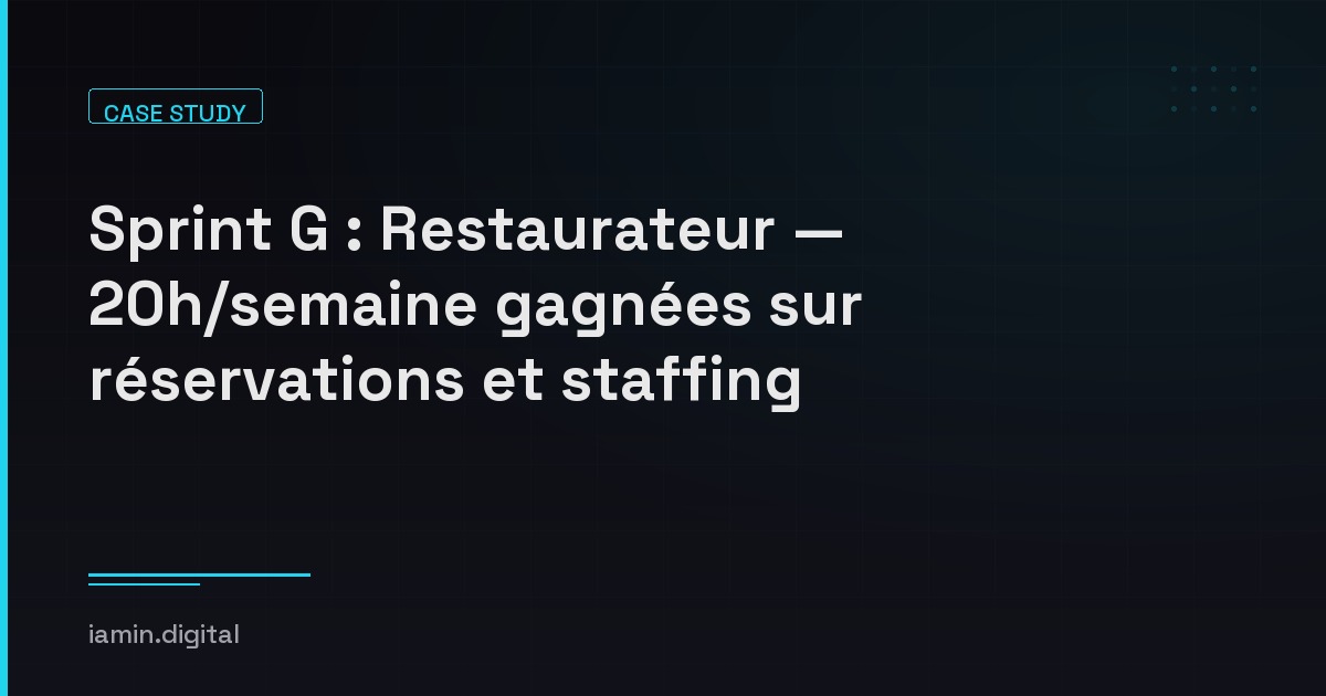 Sprint G : Restaurateur — 20h/semaine gagnées sur réservations et staffing | iamin.digital